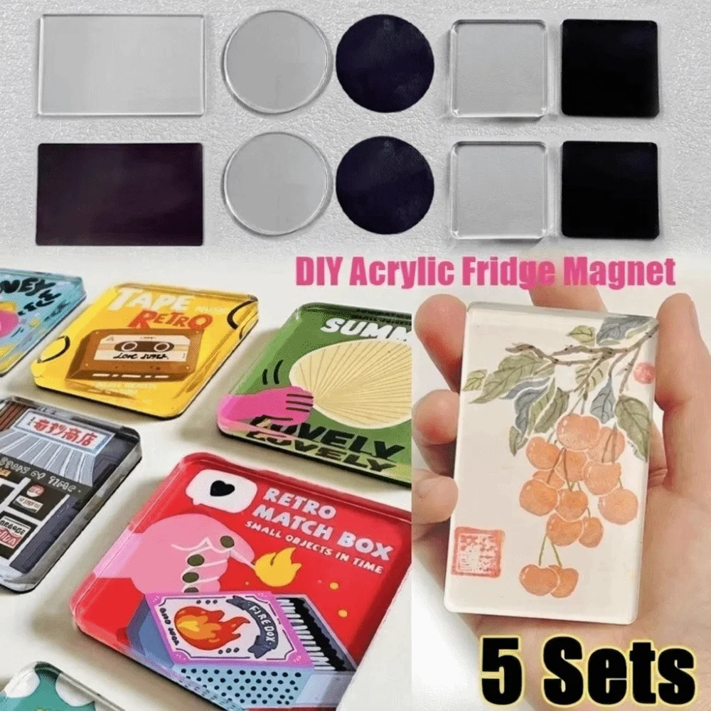 5개 DIY 수제 냉장고 자석, 자가 접착 투명 아크릴 냉장고 자석, 마그네틱 시트가 있는 원형 DIY 공예 세트