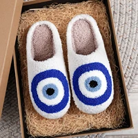 Evil Eyes Pattern Devil's Eye Embroidery stuffed Home Thick Sole plaid Furry Cotton Slippers Cute Warm Non-slip Indoor Slippers Gift Preferred 1