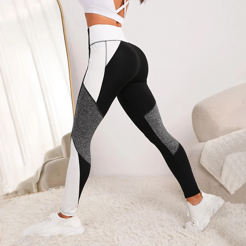 Colorblocked High Waist Yoga Pants with Pockets Leggings for Women Tummy Control Workout Leggings for Women