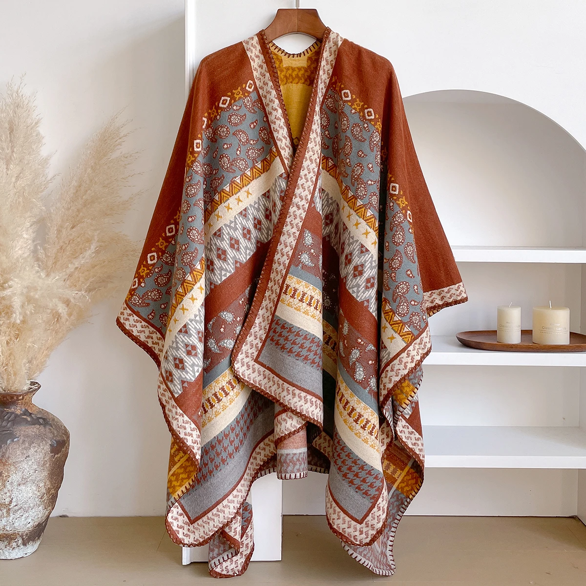 2025 Women's Luxury Brand Cashmere Winter Shawl - Vintage Allover Pattern Printed with Tassels, Pashmina Wrap & Bandana