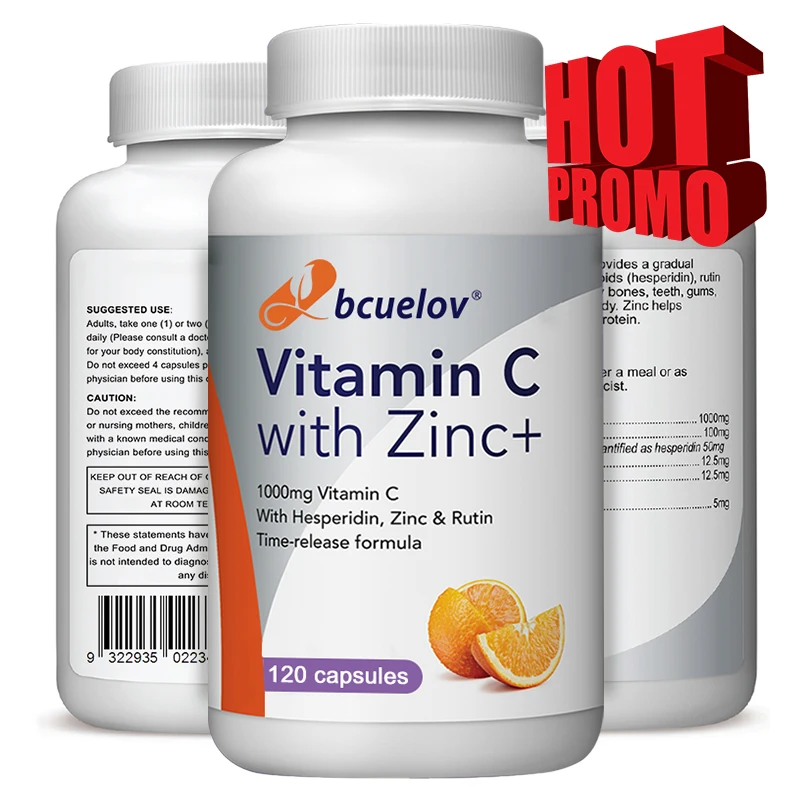 

Vitamin C and Zinc Supplement - 1000 Mg Vitamin C Antioxidant Supplement with 5 Mg Zinc for Immune Support