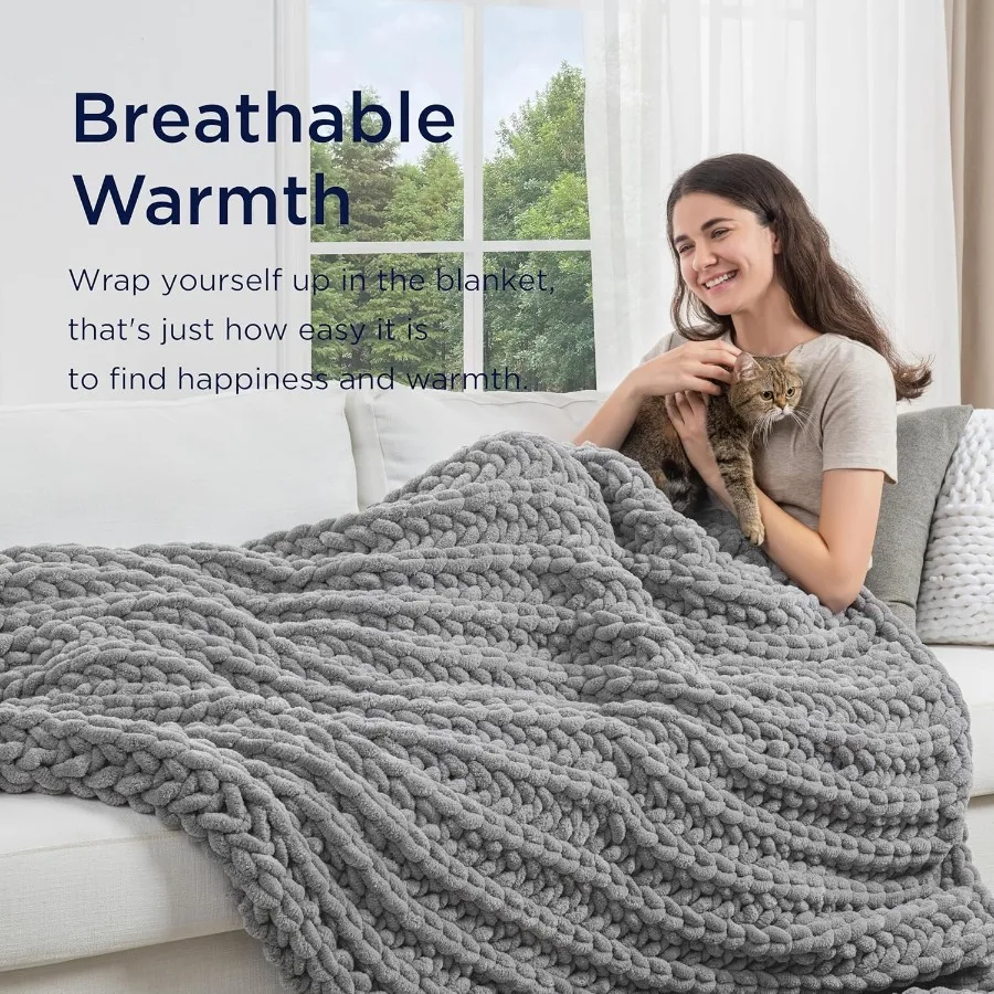 Handmade 20 lb Soft Knitted Weighted Blanket 60 x 80 in Breathable Chunky Knit Gravity Blanket Throw for Relaxation and Stress
