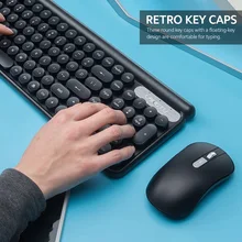 

NEW2022 2.4G Keyboard Mouse Set Wireless Ergonomic Combo Quiet Operation Auto Sleep Mode Retro Round Key Caps Plug N Play