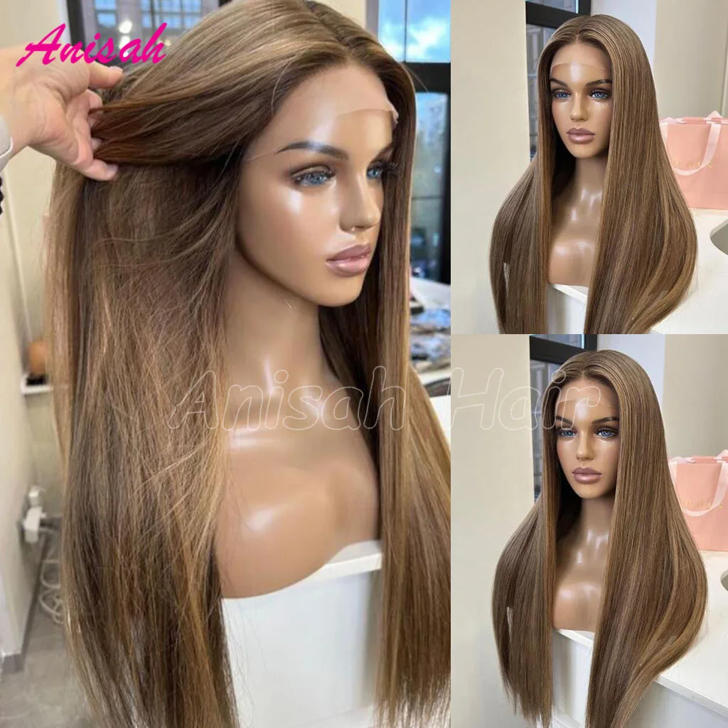 

Brazilian Raw Hair Brown Straight Lace Front Wigs Human Hair Lace Frontal Wig Pre Plucked with Baby Hair Colored Wig for Women