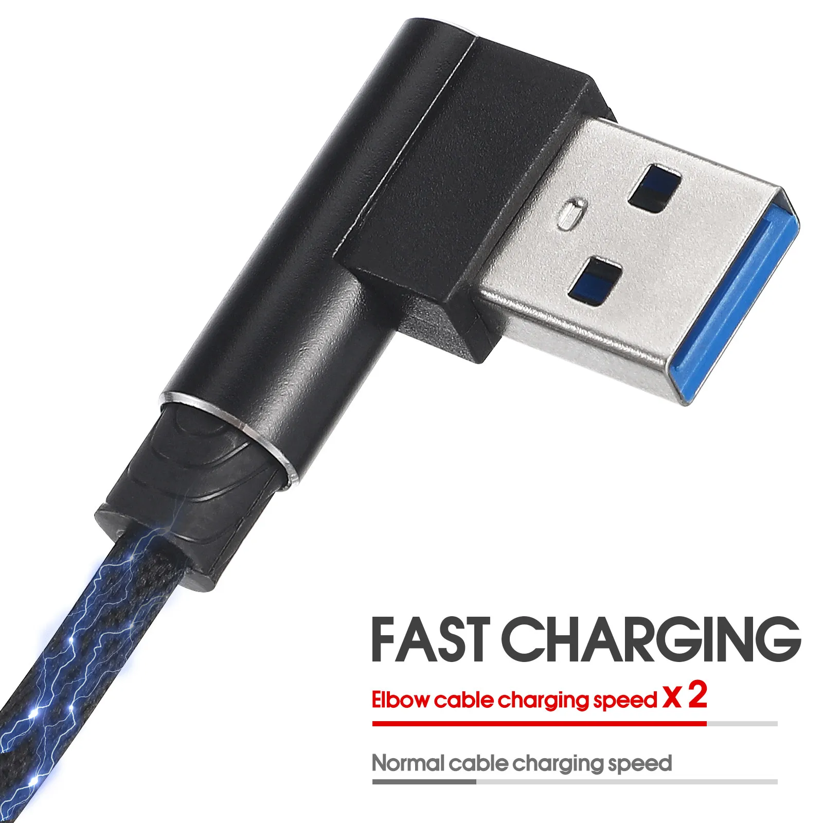 1M 직각 마이크로 USB 케이블, 브레이드 나일론 엉킴 방지, 고강도 2.4A 고속 충전 및 데이터 동기화 케이블 (휴대폰용, 블랙)