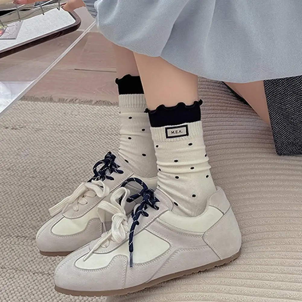 Women's Socks Dots Cute Frilly Wavy Edge Socks Breathable Casual Comfortable Soft Mid Tube Warm Sweat Absorbing Socks