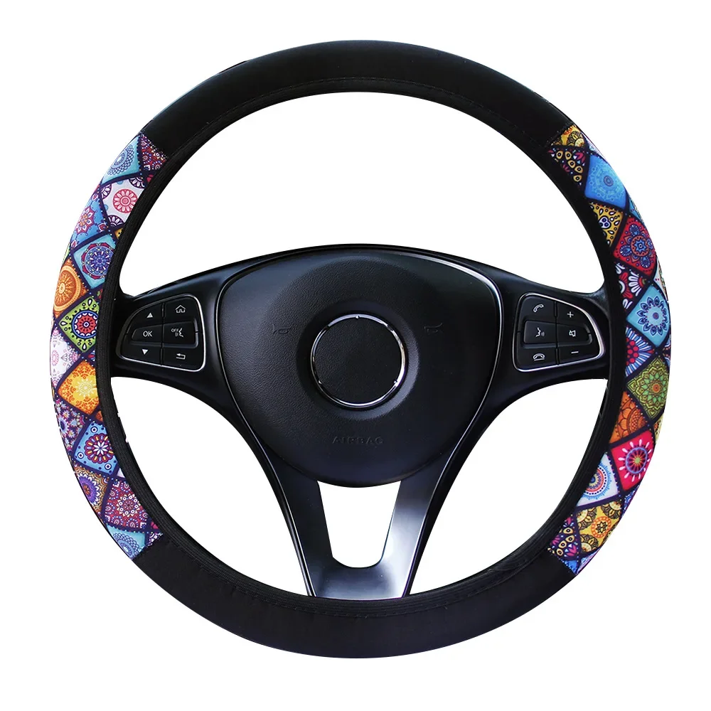 

Car Handle Cover Diving Material Fashion Color Matching Elastic Steering Wheel Cover Fashion Trend Car Handle Cover Accessories