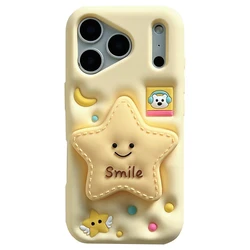 3D Twinkle Star Telescopic Bracket Case with Soft Silicone Stand Holder Cover - iPhone 15 (Yellow)