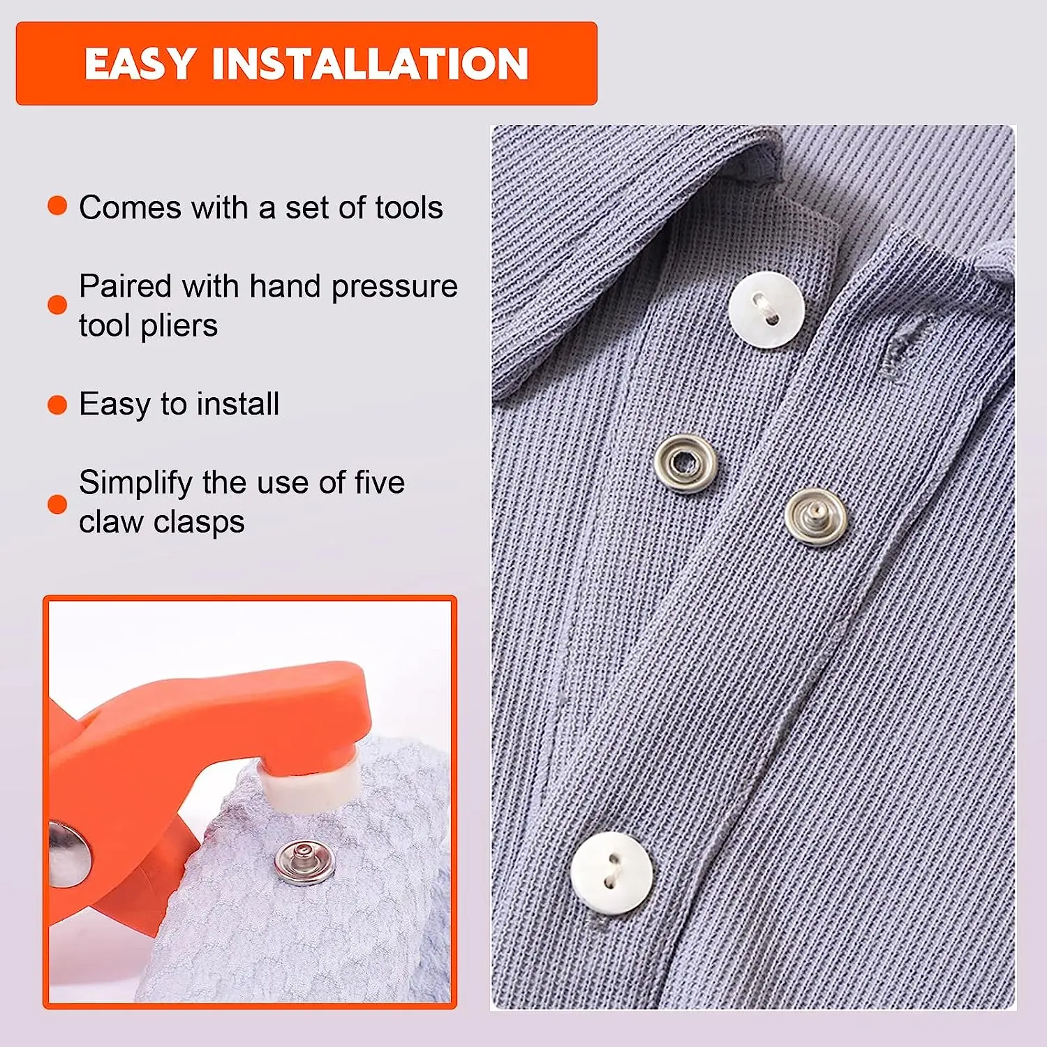 Five Claw Buckle Clamp Set, Baby's Clothes and Shoes Invisible Color Metal Buckle, Shoe Bag Belt Hole Snap Button Plier Tool 6