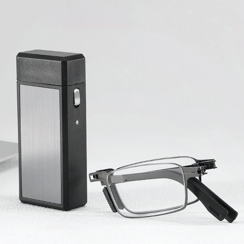 Fashion Folding Stainless Steel Reading Glasses Compact Portable Lighter Case Presbyopic Glasses Business Hyperopia Glasses