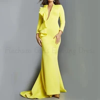Flechazo Yellow Mermaid Floor Length Evening Dress Chic V-Neck and Long Sleeves with Ruffles Custom Made Women Banquet Gowns - Image 2