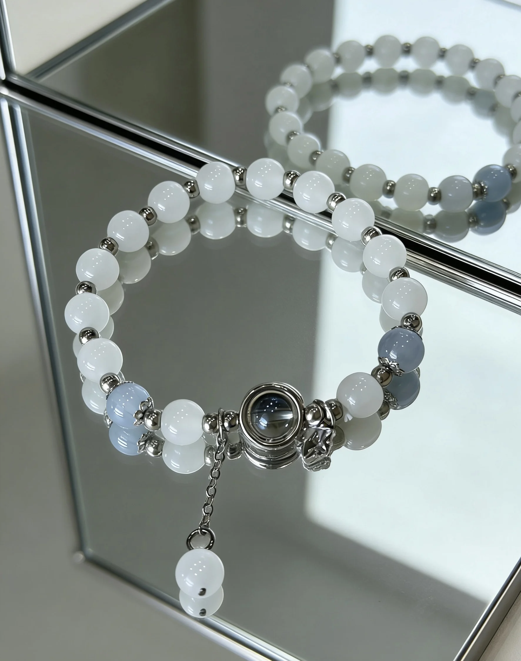Moonstone Cat Eye Pendant Crystal Bead Bracelet For Women