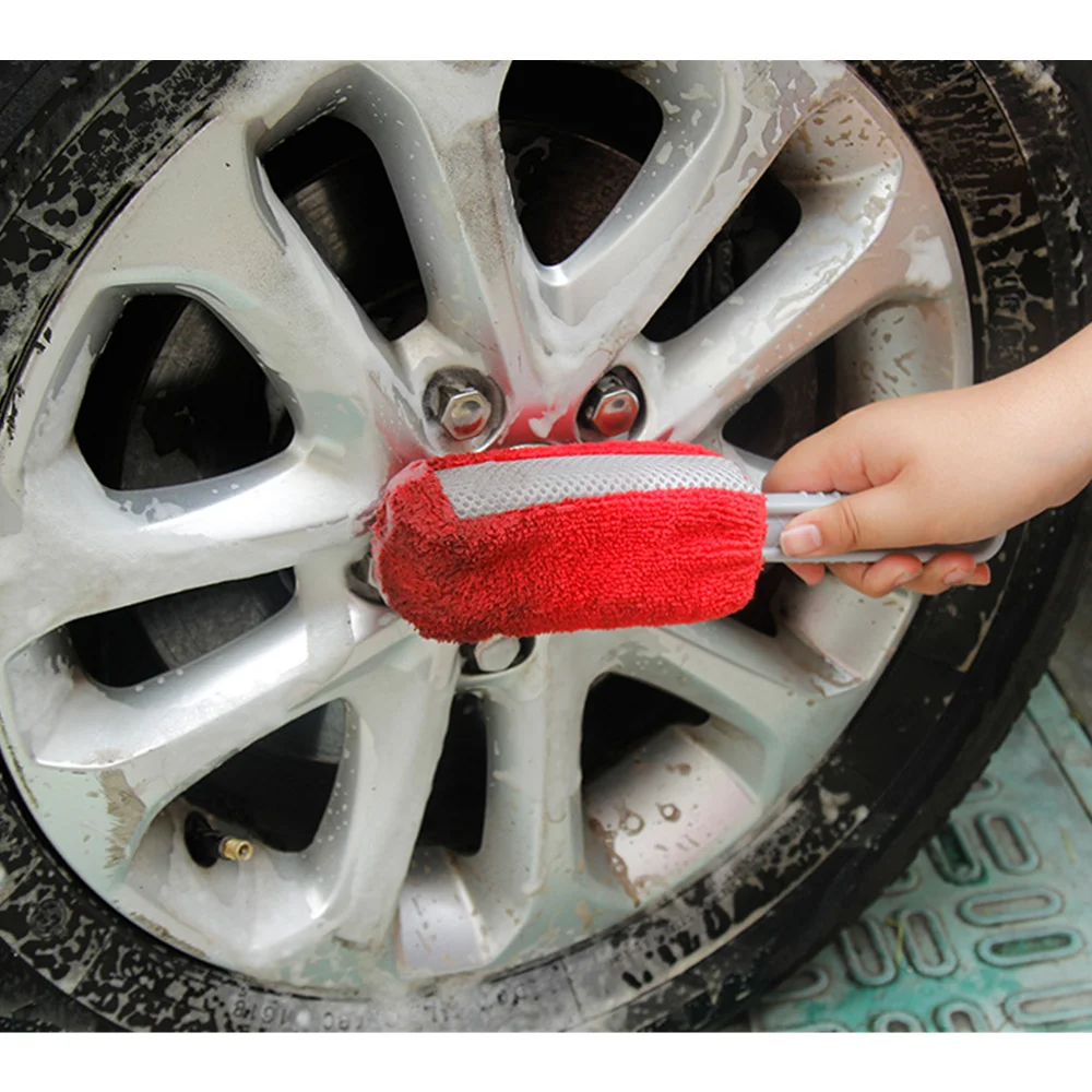 

Car Wheel Hub Cleaning Brush Anti Slip Rubber Coated Handle Tire Brush Steel Rim Sponge Car Detailing Brush Auto Cleaning Tools