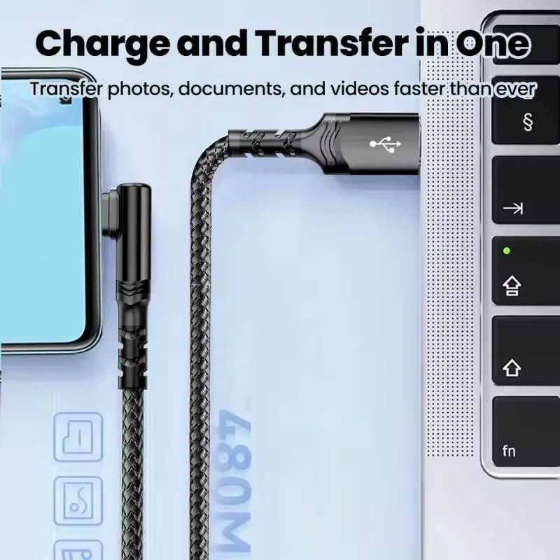 100W Fast Charging Elbow USB-C to USB-C Data Cable - Available in 1m, 2m, and 3m