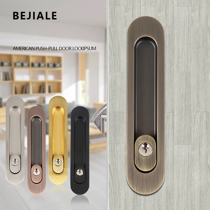 Sliding Door Bathroom Hook Lock Household Kitchen Balcony Sliding Door Lock With Key Concealed Handle Buckle
