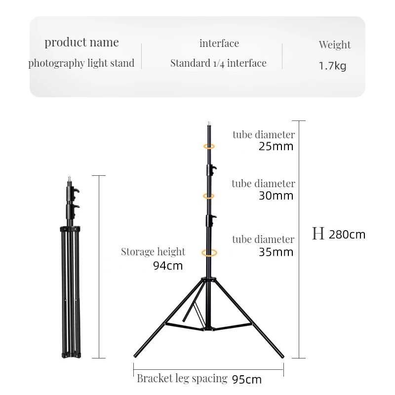 2.8M 110in Heavy Duty Light Stand Tripod with 1/4 Screw for Photo Studio Softbox Video Flash Umbrellas Reflector Lighting
