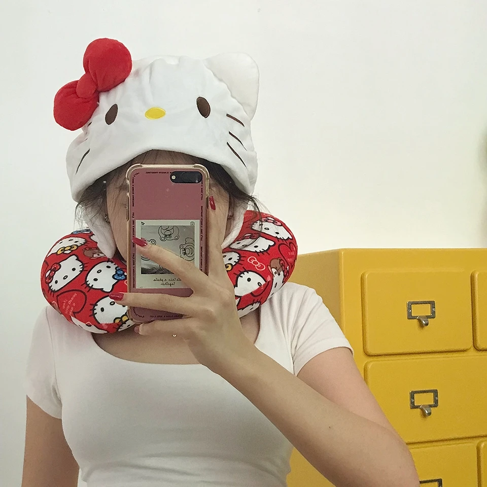 Sanrioハローキティフード付きネックピロー、帽子、カワイイ