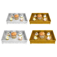 

Ramadan Decorative Serving Tray For Eid Mubarak Islam Muslim Iron Rectangle Food Storage Container Hollowed-out Dessert Holder