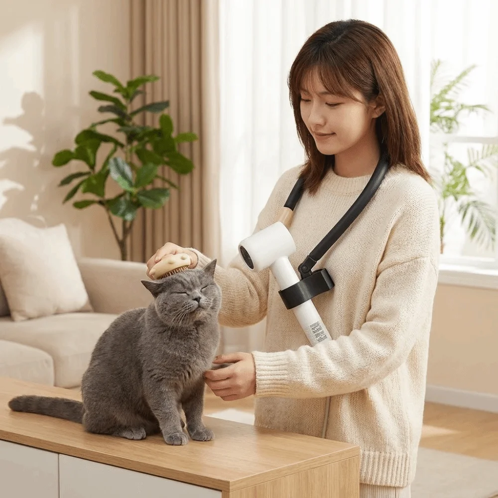 조절 가능한 애완동물 그루밍 헤어 드라이어 휴대용 범용 강아지 헤어 드라이어 홀더 핸즈프리 목걸이형 브래킷 강아지 그루밍