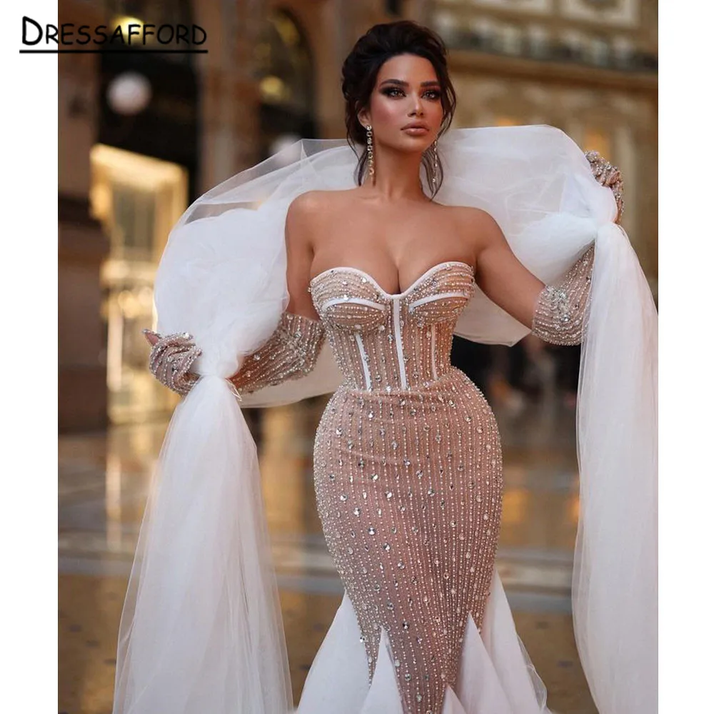 Gorgeous Mermaid Trouwjurken Met Afneembare Trein Off Shoulder Lace Bruidsjurk Vestidos Backless Dubai Trouwjurk 2023