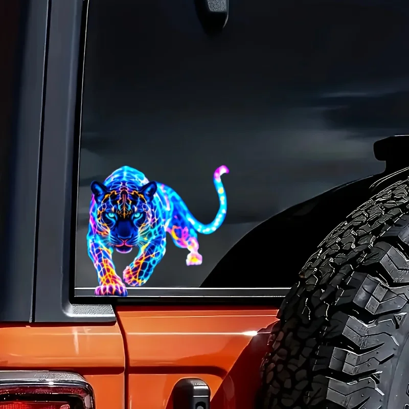Vibrant Neon Leopard Motorcycle Stickers Waterproof for Scooter Fuel Tank Front Fairing Vinyl Decals Car Window Decoration 1PC