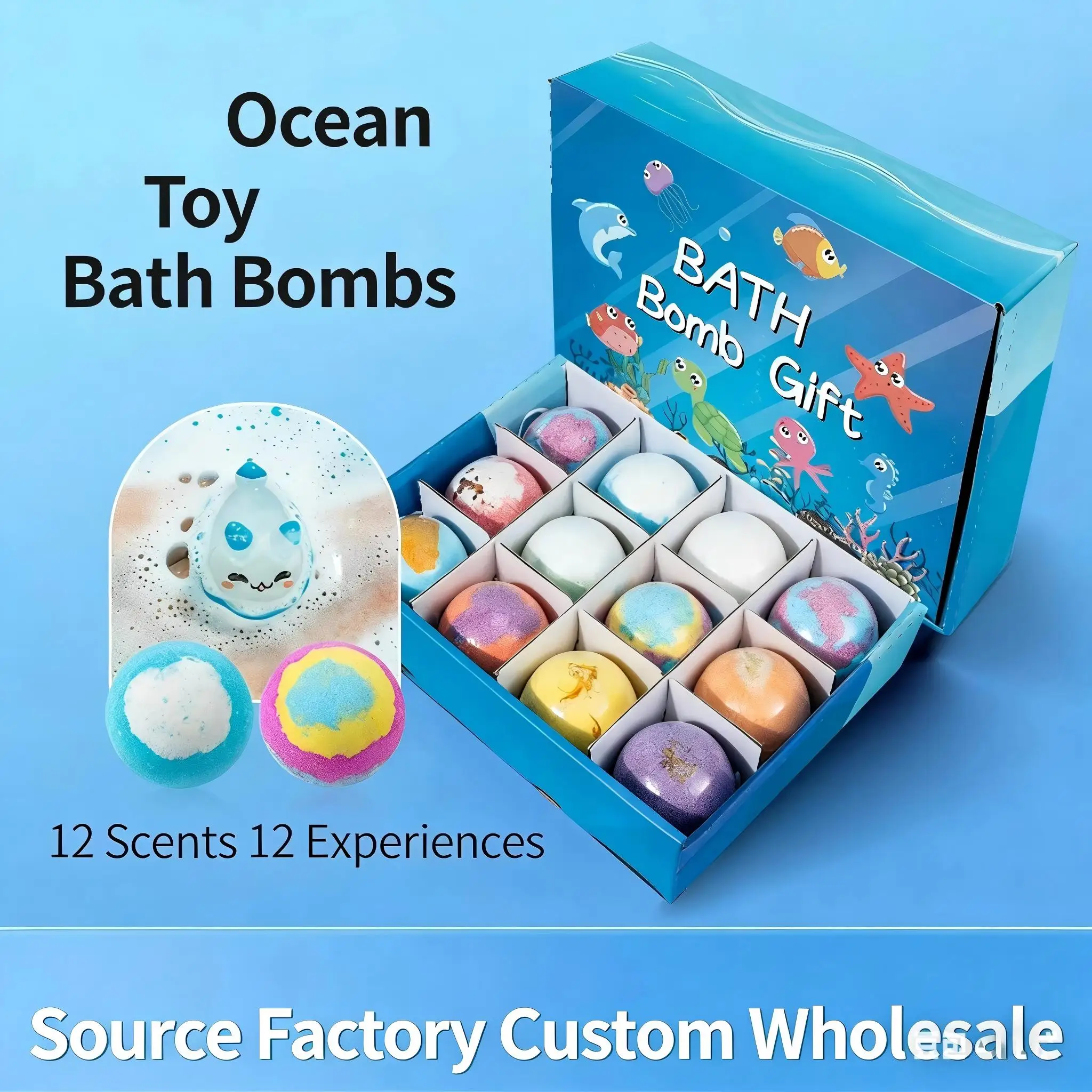 Children's Bath Bombs Gift Set with Hidden Toys - Safe Ocean Bubble Bath for Sensory Play and Bathtime Fun