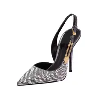 Luxury Rhinestones Sequined Buckle Women Pumps Elegant Pointed toe Slingbacks Stiletto High heels Spring Summer Fashion Shoes - Image 2