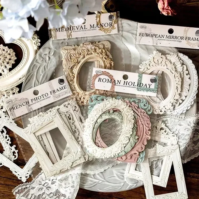 Embossed photo frame decoration stickers DIY handbook book photo frame collage card vintage shooting props border stickers 10pcs