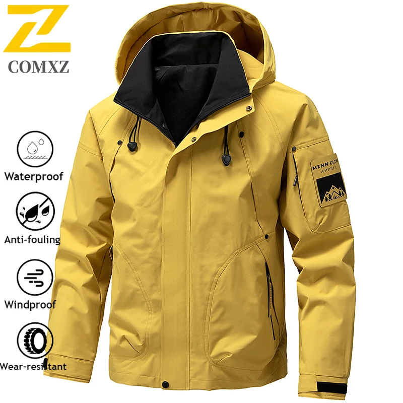 COMXZ Rain Jacket Autumn Big Size Windproof Camping Hunting Running Cycling Windbreaker Coat Gorpcore Hooded Jackets for Man