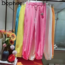 

Autumn Winter New Fashion Sweatpants Candy Color All-Matching Corduroy Diamond Drawstring Plus Fleece Thick Harem Casual Pants