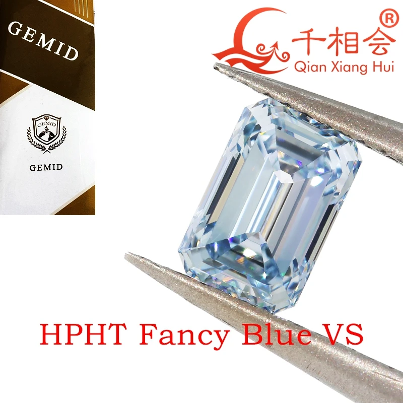 

Fancy Blue color HPHT diamond 0. 8-1ct emerald diamond cut VS clarity GEMID certificated lab grown diamond loose stone