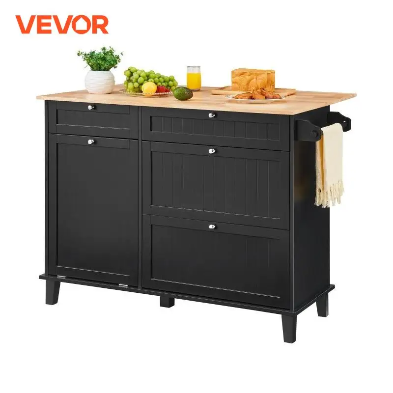 Multifunctional Kitchen Island Cart with Trash Cabinet