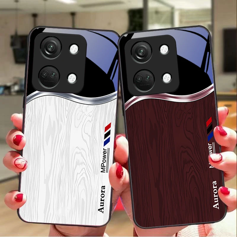 Advanced Wood Grain Tempered Glass Phone Case - Black, Hard Shell Design