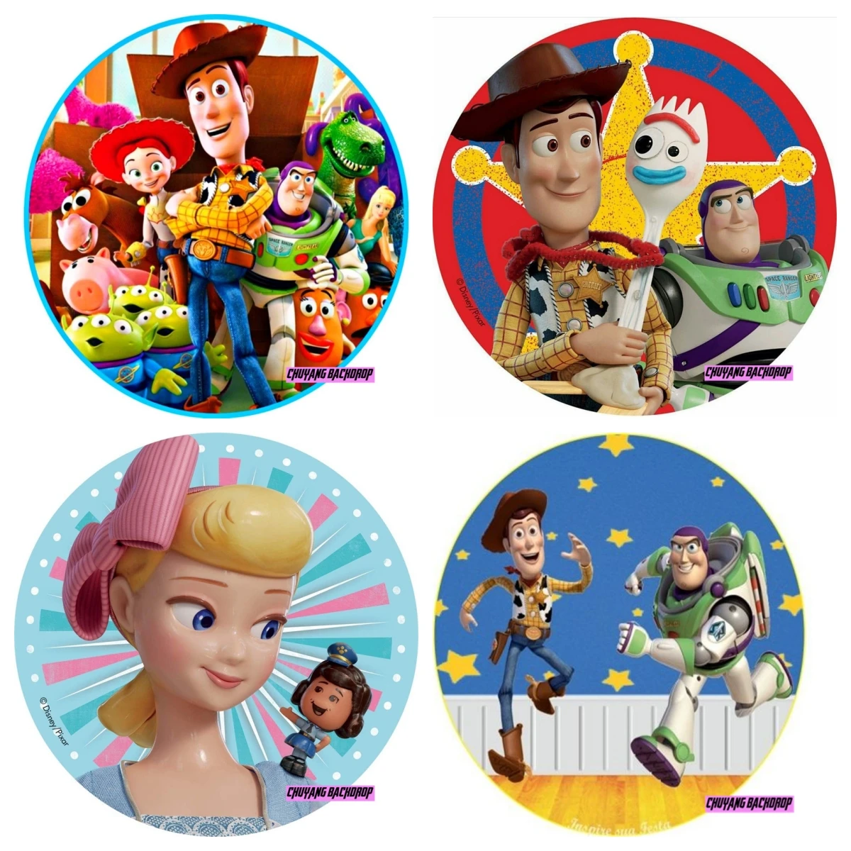 Disney Cartoon Toy Story Round Background Cover Clouds Sky Wall Bo Peep Woody Jessie Boys Birthday Party Circle Background Covers