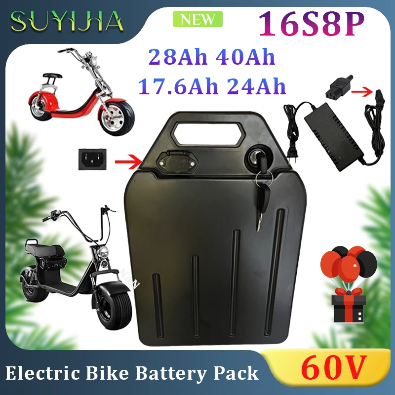 

16S8P 60V 18650 Rechargeable Lithium Battery 17.6Ah 24Ah 28Ah 40Ah Electric Bicycle Electric Motorcycle City Coco 67.2V Charger