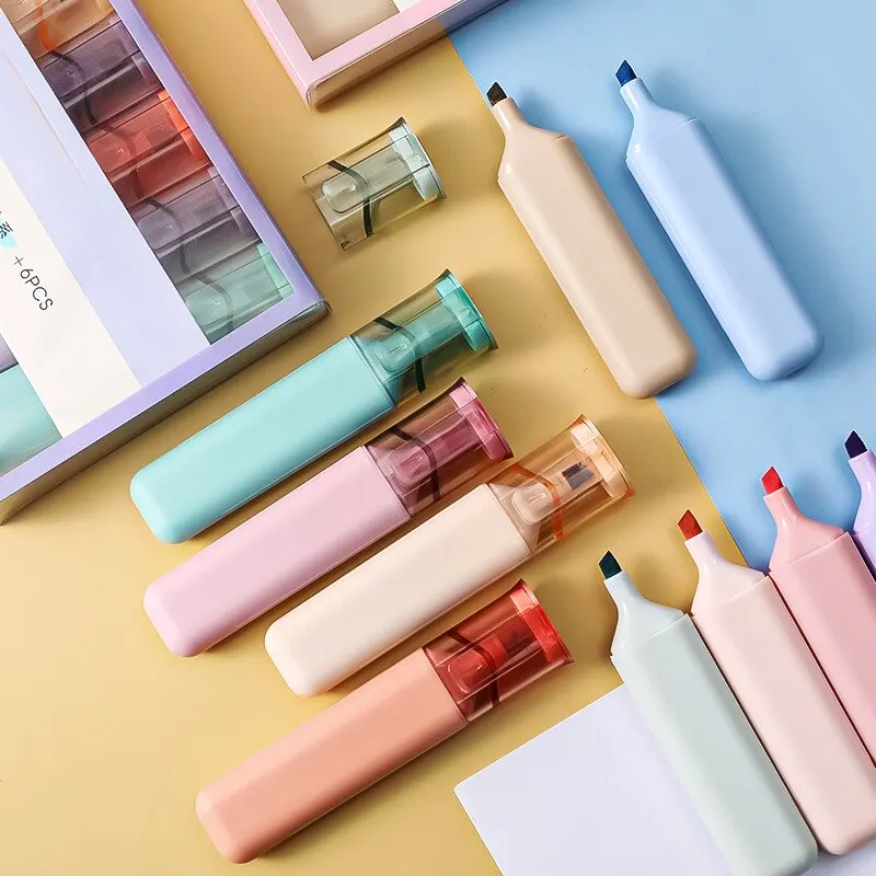 Highlighter Pen Highlighter Marker Soft Tip Double Head 6 Pcs/Set