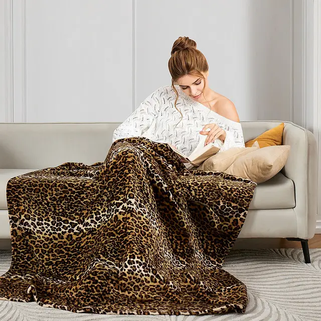 Leopard Print Blanket Fleece Throw for Bed Sofa Travel and Camping, Super Soft Cozy Fluffy Plush Print Blanket for All Seasons 2