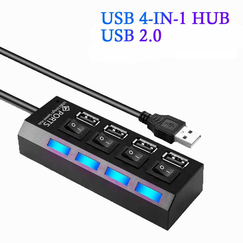 Hub Usb 2.0 Hub Usb 2.0 Hub Splitter Multi Usb Usa Adattatore Di Alimentazione Hub Usb2.0 Espansore A 4 Porte Con Interruttore Cavo Da 30Cm Per Pc Lap