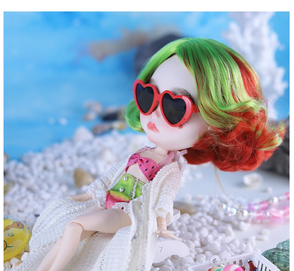איזבל - פרימיום Custom Neo Blythe בובה עם שיער רב צבעוני, עור לבן ופנים חמודות מט 8