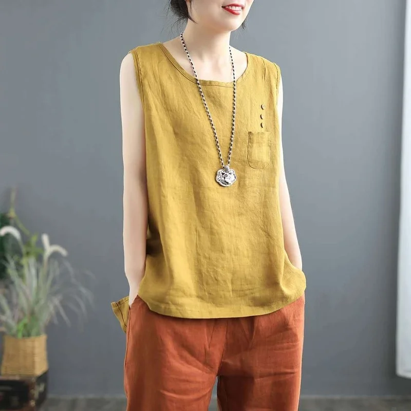 Cotton Linen Tank Top Women Clothing 
