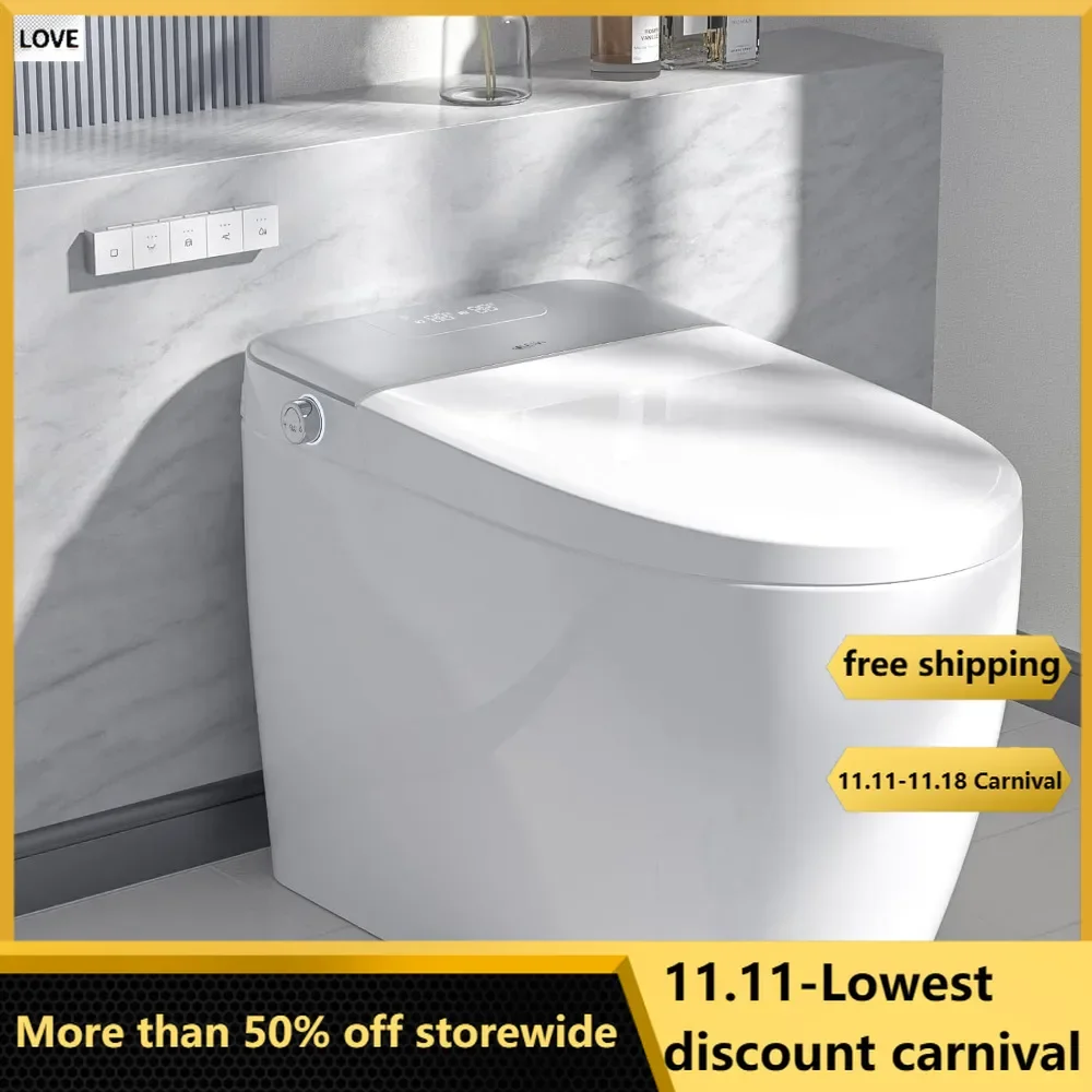 Smart Bidet Toilet, , Ceramic & Polypropylene, Elongated, Floor Mounted, 15 x 27 x 17 inches, 90.8 pounds, Bidet Toilet Smart