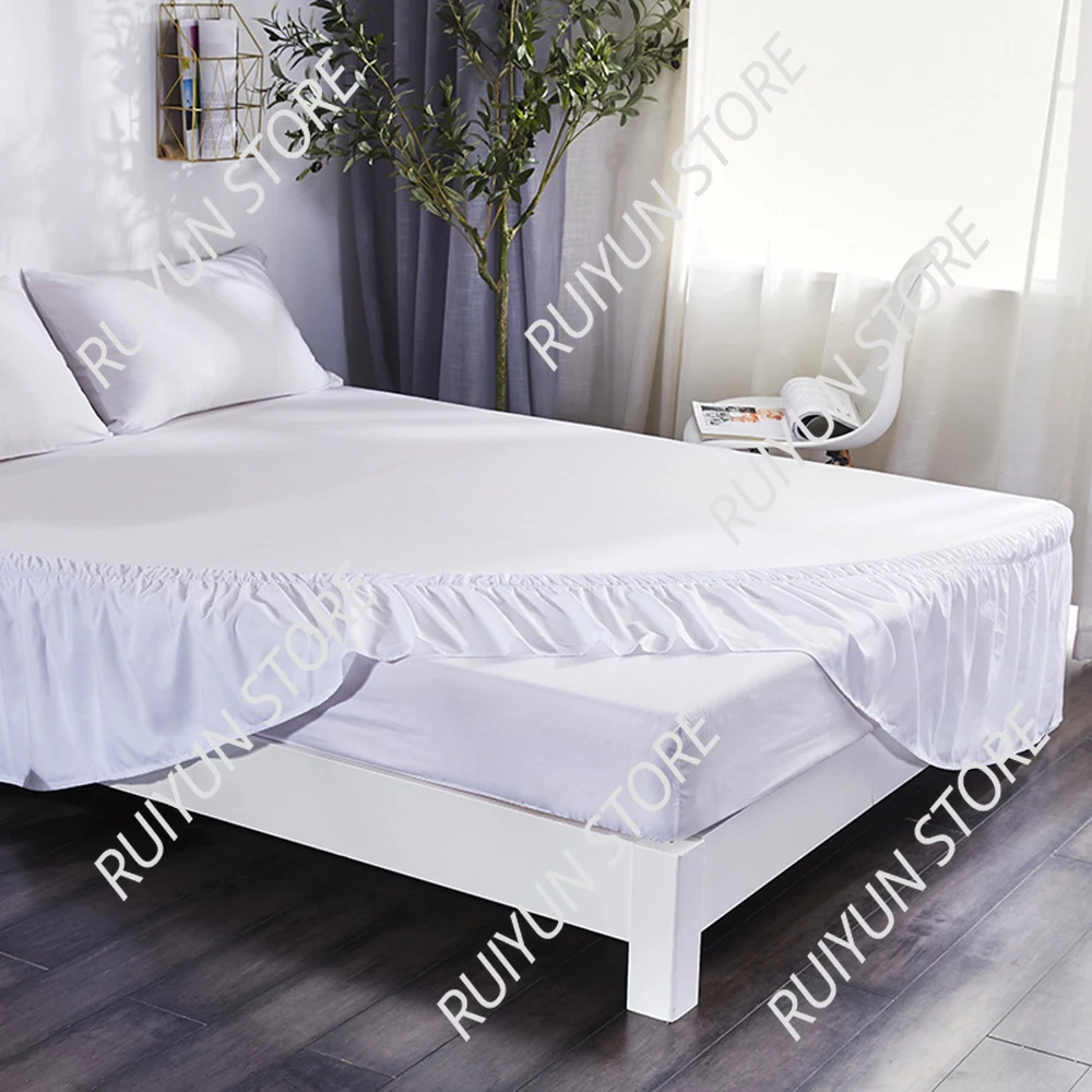 White Bed Skirt Elastic Band Wrap Around Bed Skirt Home Hotel Bed Skirt Bed Cover Without Surface Couvre Lit Bed Protector images - 6