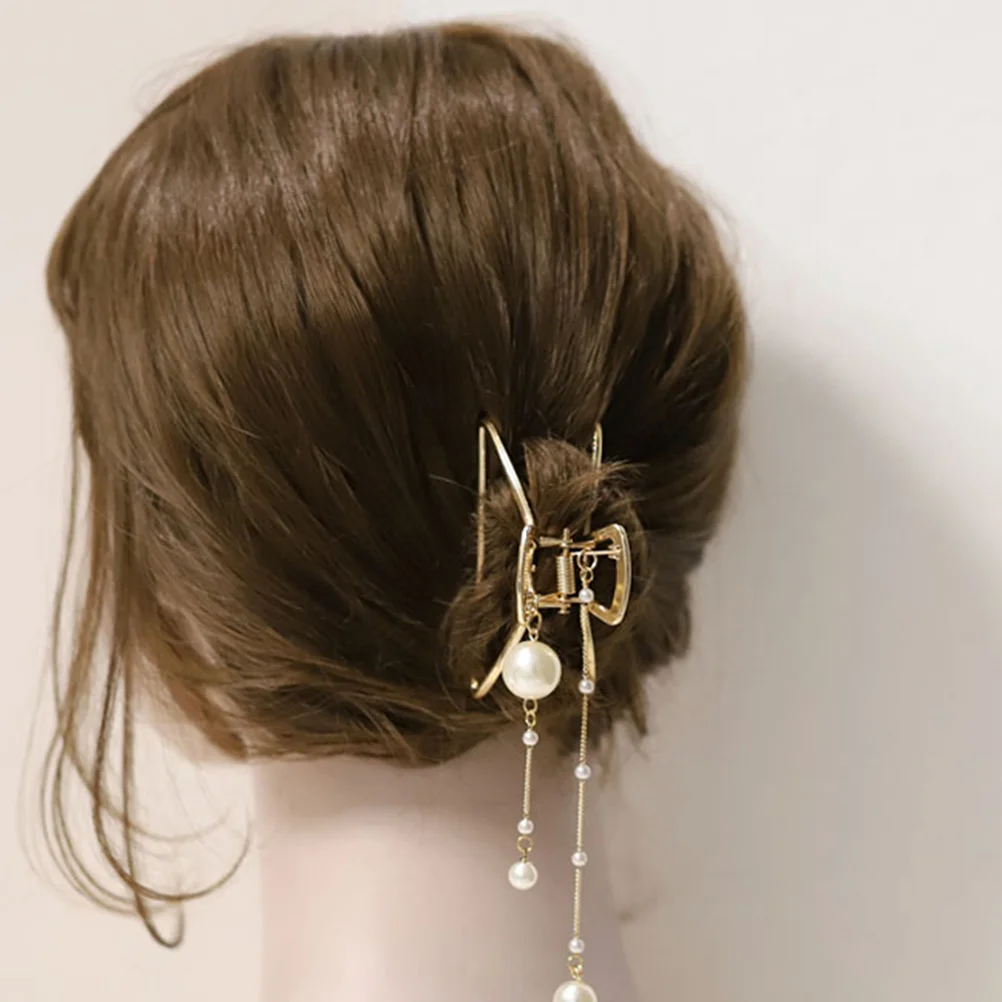 

Pearl Tassel Hair Clip Pin Headdress Women Alloy Jaw Material Woman Claw Miss Hairgrip