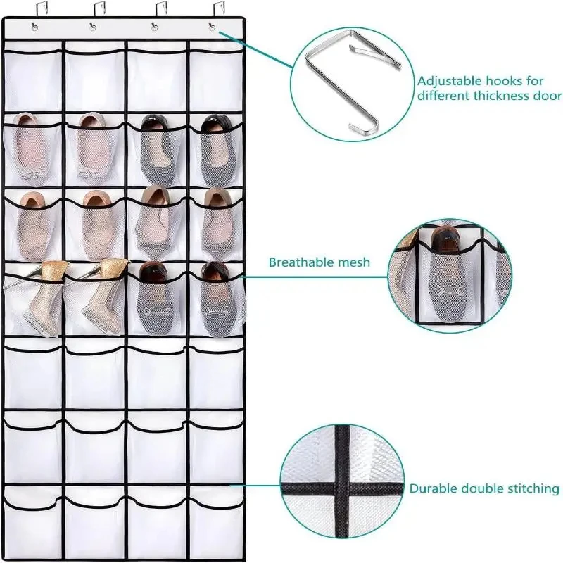 Slip Resistant Breathable Space Saving Mesh Large 12/24 Pocket Shoe Organize Up to 40 Pounds Over the Door Sturdy Closet