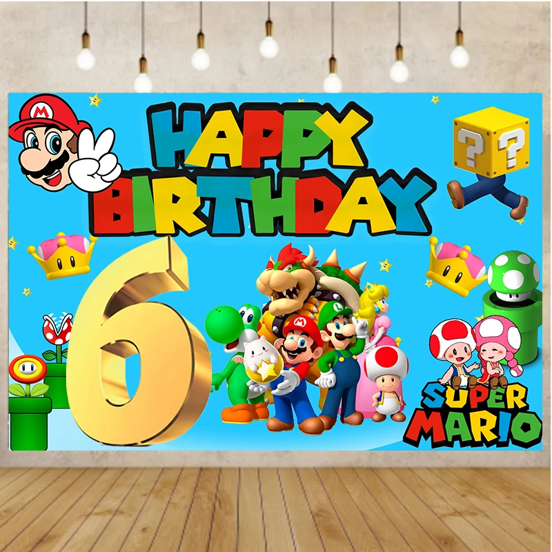 perdonar Casco aritmética Telón de fondo de Mario Bros para decoración de cumpleaños, suministros de  fiesta, fotografía colgante de pared, Anime, Super Mario, número de juego|  | - AliExpress