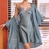 Blanc 5 pièces ensemble de sommeil Pyjamas dame dentelle Satin Pyjamas Kimono robe de bain vêtements de nuit amples maison vêtements col en v vêtements de nuit décontractés