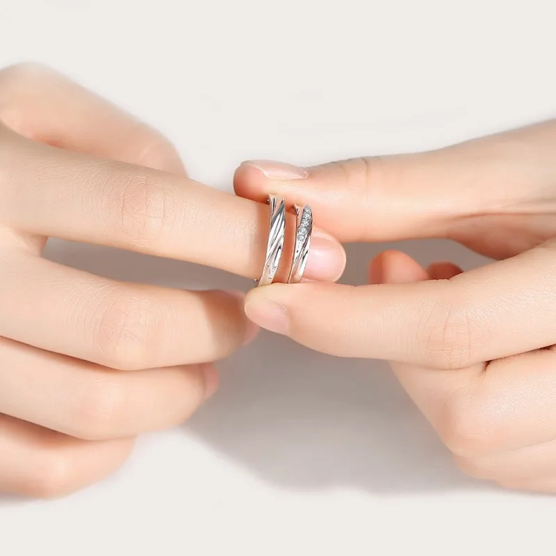 Fashion Couple Rings Set Silver Color Simple Opening Adjustable Finger Ring Light Luxury Jewelry For Women Men Anniversary Gift