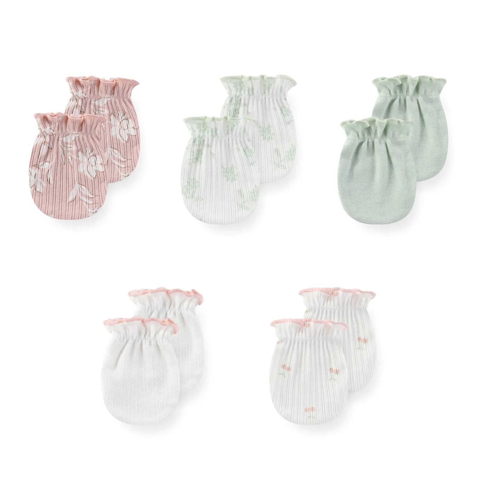 5 Pairs Newborn Baby Boy Mittens Cotton 0-6Months Baby Girl Gloves Cartoon Print Accessories Solid Color