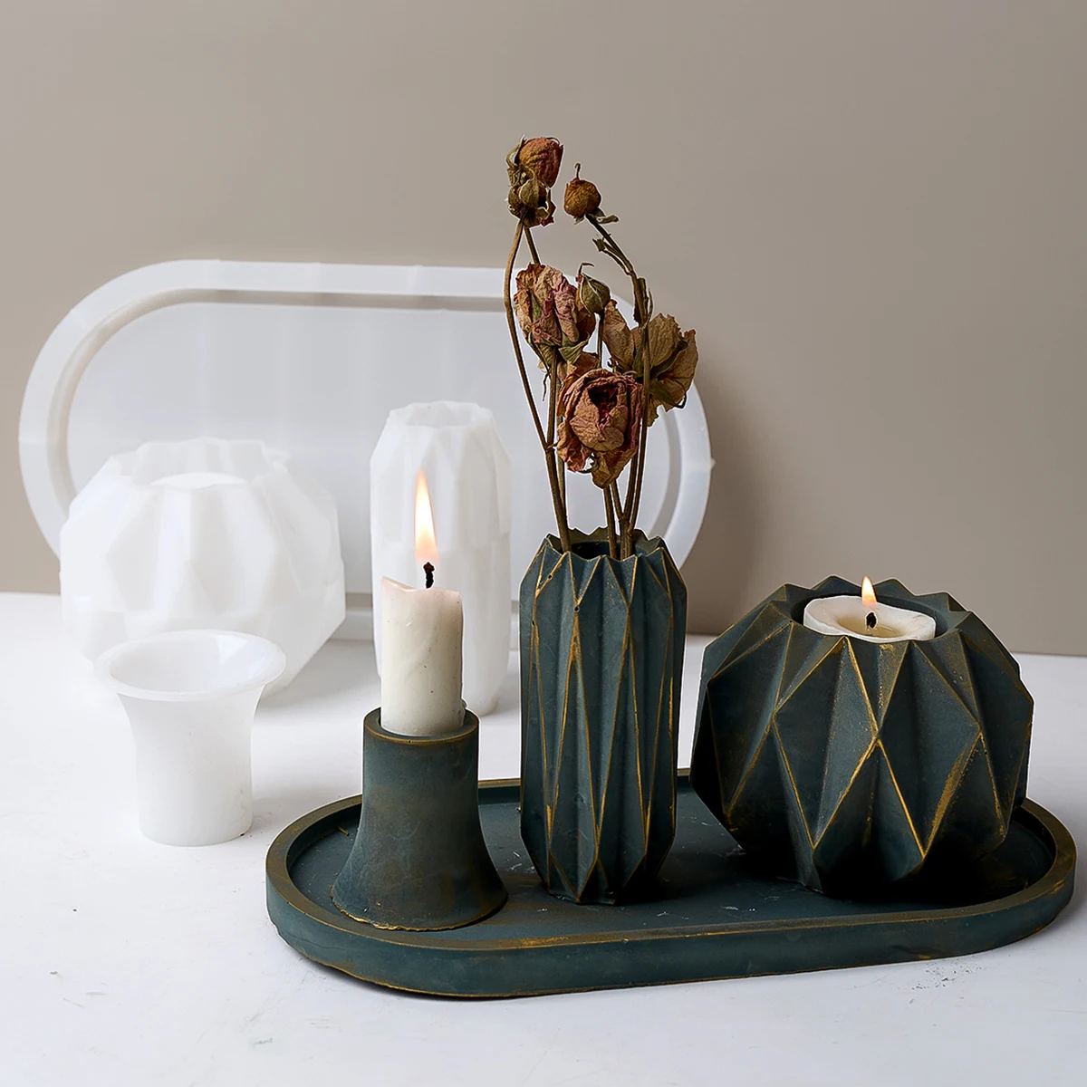 Description Picture 4 of itemGeometric Round Candle Cup Set Mold Cylindrical Vase Candle Holder Gypsum Cement Pouring Silicone Mold DIY Craft Gift Home Decor