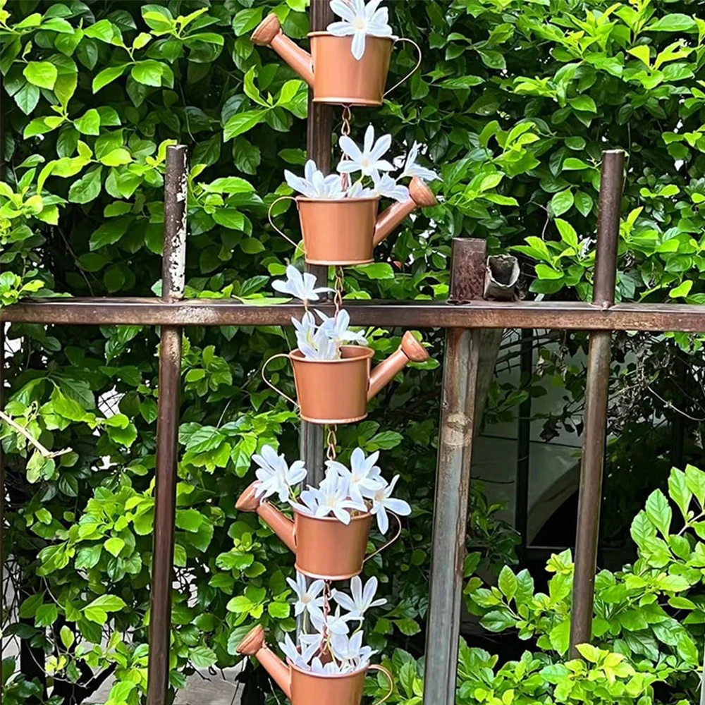 Metal Kettle Rain Chain Hanging Decorative Rings Kettles Rain Chains all-brass Artwork Pendant for Home Outdoor Garden Patio 1PC